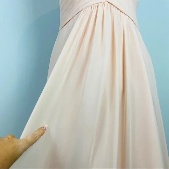 Azazie Elegant Floor Length Sleeveless Prom Wedding Guest Dress Light Peach - Picture 8 of 14